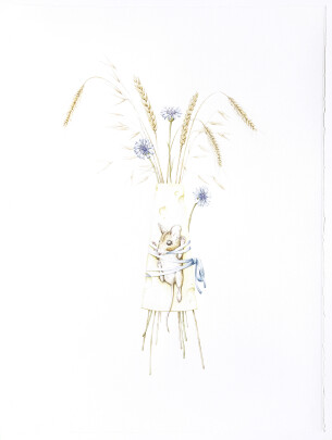 © LARS HINRICHS, UNTITLED (MOUSE ON CHEESE), 2026, AQUARELLE 77 x 57 CM